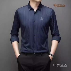 남자 누에 긴팔 탑 실크 셔츠 봄가을 부티크 빅사이즈 칼라넥 티류으스