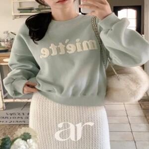 (기모안감/부클배색레터링/캐주얼) 미에뜨 세미 루즈핏 부클 레터링 코튼 기모 맨투맨