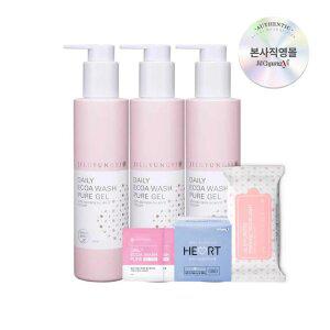 [질경이] 여성청결제 데일리 에코아워시 퓨어젤 200ml 3개+페미닌 티슈+팬티라이너+일