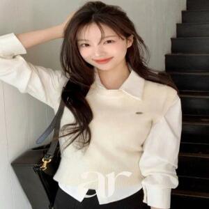 MADE/셔츠니트조끼세트 펜던트 셔츠 무지 니트 베스트 세트 데일리룩 데이트룩 나들이