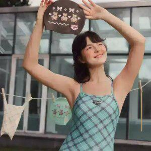 [아레나수영복] 니팅 체크 원피스 크로스 스트랩백 A5FL1LO12JAD