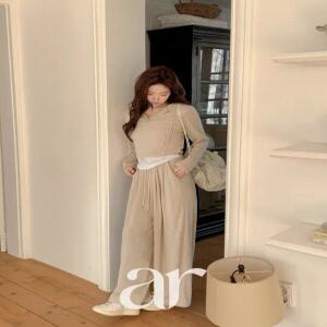 (후드티팬츠/봄세트템/활용도굿) 데이린 버튼넥 배색 레이어드 라운딩 후드티 와이드