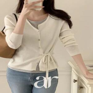 울함유 (레이어드한듯) 메이온 사이드 스트랩 배색 레이어드 가디건 cd3591