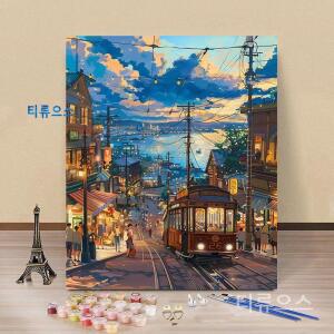 신제품마켓 지브리 여름 풍경화 diy 명화 그리기 소형 대형 유화 그림 색칠하기 세트