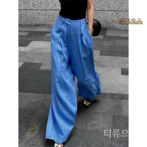 여성 린넨 와이드 팬츠 여름 루즈핏 편안한 바지 드레이프 고급스러운 쿨 티류으스