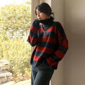 [엘리시아] 2월 특가 [MADE] 러모 울 단가라 배색 니트 T