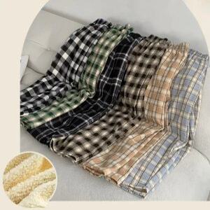 J2K 수면바지 양털 체크바지 여성 겨울파자마 잠옷 와이드