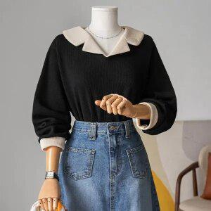 (안나앤플러스) A. 르데 배색 카라 티셔츠[티셔츠D1127H02] 빅사이즈