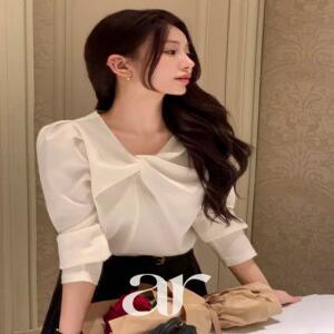 (프리미엄원단/구김제로/2타입소매) 베르엘 퍼프소매 반팔 긴팔 언발 꼬임 새틴 블라우