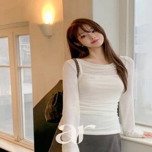 (일체형/셔링포인트/보정핏) 베일 드레이프 셔링 레이어드 긴팔 티셔츠 ts4846