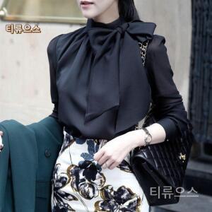 수입 고급 스타일 세련 활 모든 블라우스 퍼프 솔리드가을 여성 쉬폰 티류으스