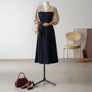 (안나앤플러스) 벨린느 배색 원피스[드레스EC349] 빅사이즈