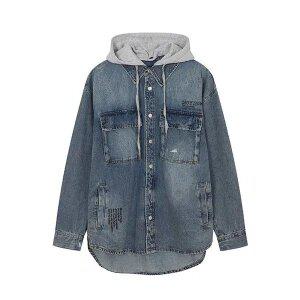 공용)  난스판 후드탈부착 프린트 오픈구제 올약워싱  데님셔켓_AM3DDH542-MB