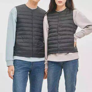 유니)온라인전용 라운드넥 투웨이스냅 경량베스트(다운90/10)_WL4WWV91-BK