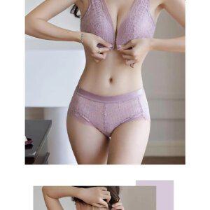 앞후크 브라렛 빅사이즈 앞지퍼 후크 노와이어 브라 팬티 여성 속옷 세트 레이스 스