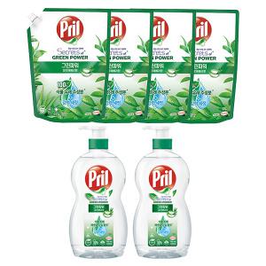 프릴 주방세제 그린파워 알로에베라 용기, 700ml, 2개 + 리필, 1L, 4개