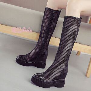 여자 망사부츠 여름 통굽 워커 롱 키높이 시스루 메쉬 부츠  티류으스