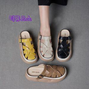 여성 통굽 캐주얼 가죽 샌들 펀칭토트 슈즈 티류으스