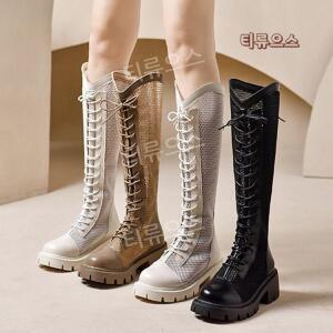 여름롱부츠 통굽 메쉬 망사 펀칭 슬림 레이스 티류으스