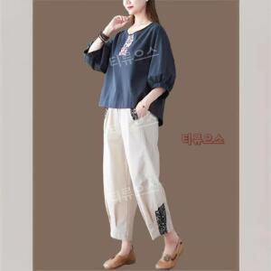 썸머 법복 모시옷 세트(Set) 린넨 생활 여자 절복 마팬츠 셋업 빅사이즈 티류으스