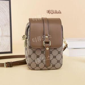 빈티지 핸드폰 백 여성 캐주얼 미니 크로스 숄더백 체크 가죽 가방 티류으스