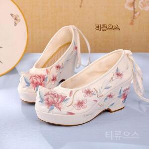한복신발 여 꽃고무신 꽃 키높이 통굽 초경량 구두 티류으스