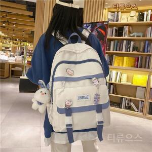 초등 고학년 책가방 학생 인싸템 학원 인형 지퍼 블루 화이트 티류으스