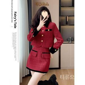 신제품마켓 빅사이즈 고급 트위드 코튼 투피스 세트 하객패션 결혼식 정장 가을 봄 티