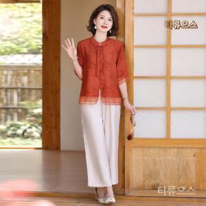 티류으스 중년여성 여름 블라우스 바지 할머니 외출복 70대 80대