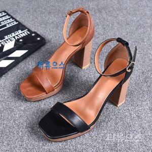 가보시 소가죽 발목스트랩 키높이 9cm 샌들힐 심플 토오픈 티류으스