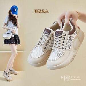 여름 메쉬 어퍼 키높이 통기성 스니커즈 여성 편안한 통굽 가죽 신발 티류으스