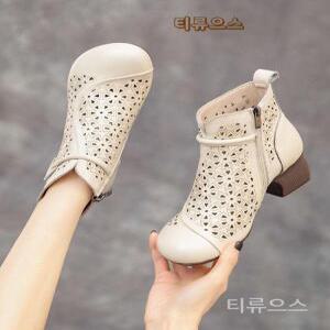 가죽펀칭 매쉬 부츠 여름 시스루 앵클 샌들 워커 망사신발 발이편안한 토오픈부티힐 티