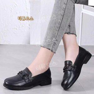 티류으스 여자 소가죽 로퍼힐 단화 발편한 빅사이즈 컴포트화 유니폼 신발