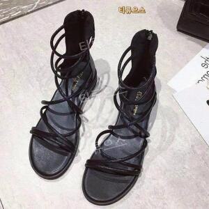 굽 낮은 샌들 미국식 크로스 스트랩 빈티지 로마자화 플랫 샌들녀 글래디에이터샌들 티