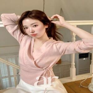 (보들니트/여리핏/포인트룩) 엘리느 랩 리본 긴팔 니트 nt5453