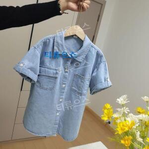 데님셔츠 하프 여성 반팔 블라우스 캐주얼여자 티류으스
