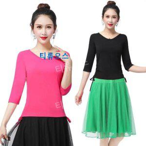 여성 라인댄스복 댄스스포츠 방송 줌바 댄스상의 스커트 연습 공연 의상 티류으스