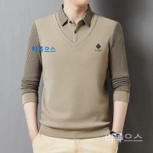 옷깃 긴소매 티셔츠 패션 한국 중년 캐주얼 남성베이스 셔츠 기모 두꺼운 가을과 티류