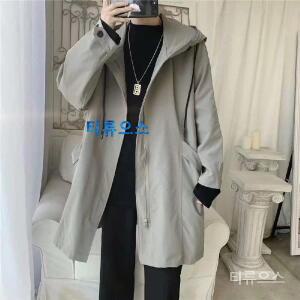 티류으스 남성 트렌치코트 스타일리시한 남성용 긴 학생용 특대형 자켓 길이 코트 후드