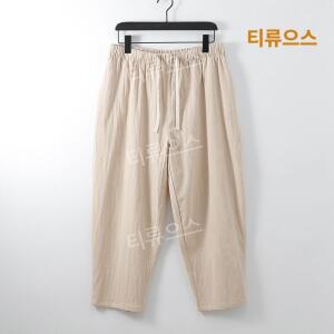여름 바지 남성 M 9XL 슬림 얇은 탄성 허리 캐주얼 루즈 리넨 9부 티류으스
