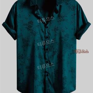 반팔 하와이안 자수 셔츠 남성용 린넨 캐주얼 티류으스