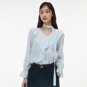 브이넥 프릴 타이끈 블라우스 AQ1WB344