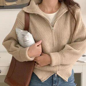 제타 투웨이 니트 집업 가디건 겨울 가을 여성 대알리룩 데이트룩