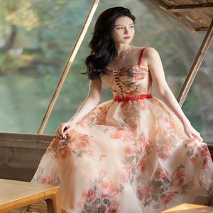 개화기의상 쉬폰 플라워 수중촬영 여신 웨딩컨셉 레드 빈티지 프렌치 빅사이즈 프롬퓨