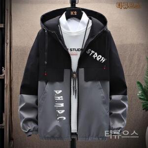 티류으스 봄 가을 남성 바람막이 점퍼 루즈핏 배색 레터링 후드 집업 자켓 아우터 간절