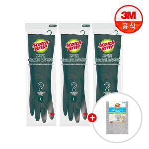 [최종 8,720원] 3M 고리형 다크그린 고무장갑 소/중/대 (택1)x3개 +버블버블 수세미 3