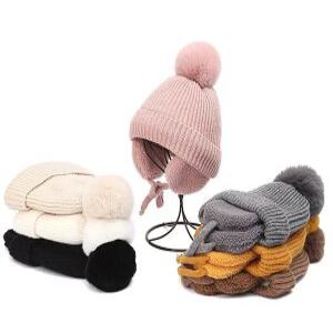 J2K 아동 비니 귀마개 털방울 모자 니트 귀도리 키즈 겨울