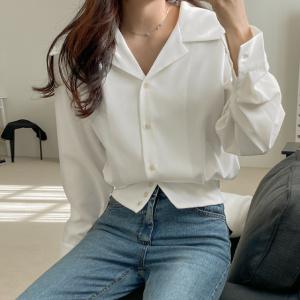 [시크릿라벨]  빅오픈카라넥핀턱블라우스