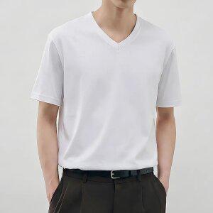 문컬렉션 심플 V넥 빅사이즈 반팔 티셔츠 남성 브이넥 반팔티