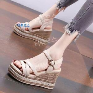 웨지 힐 샌들 통굽 엄마 가보시 여름 에스파듀 슬리퍼 키높이 여자 여성 신발 티류으스